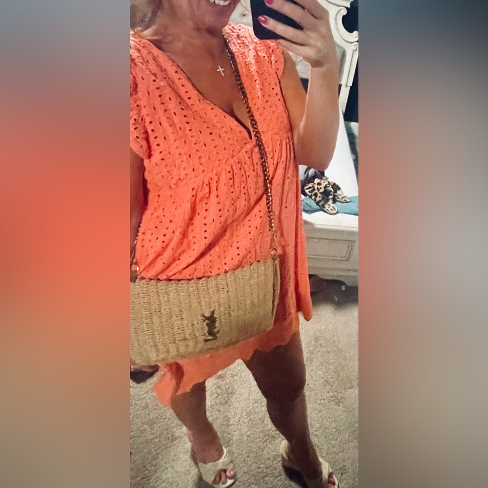 Coral Eyelet Sleeveless Dress